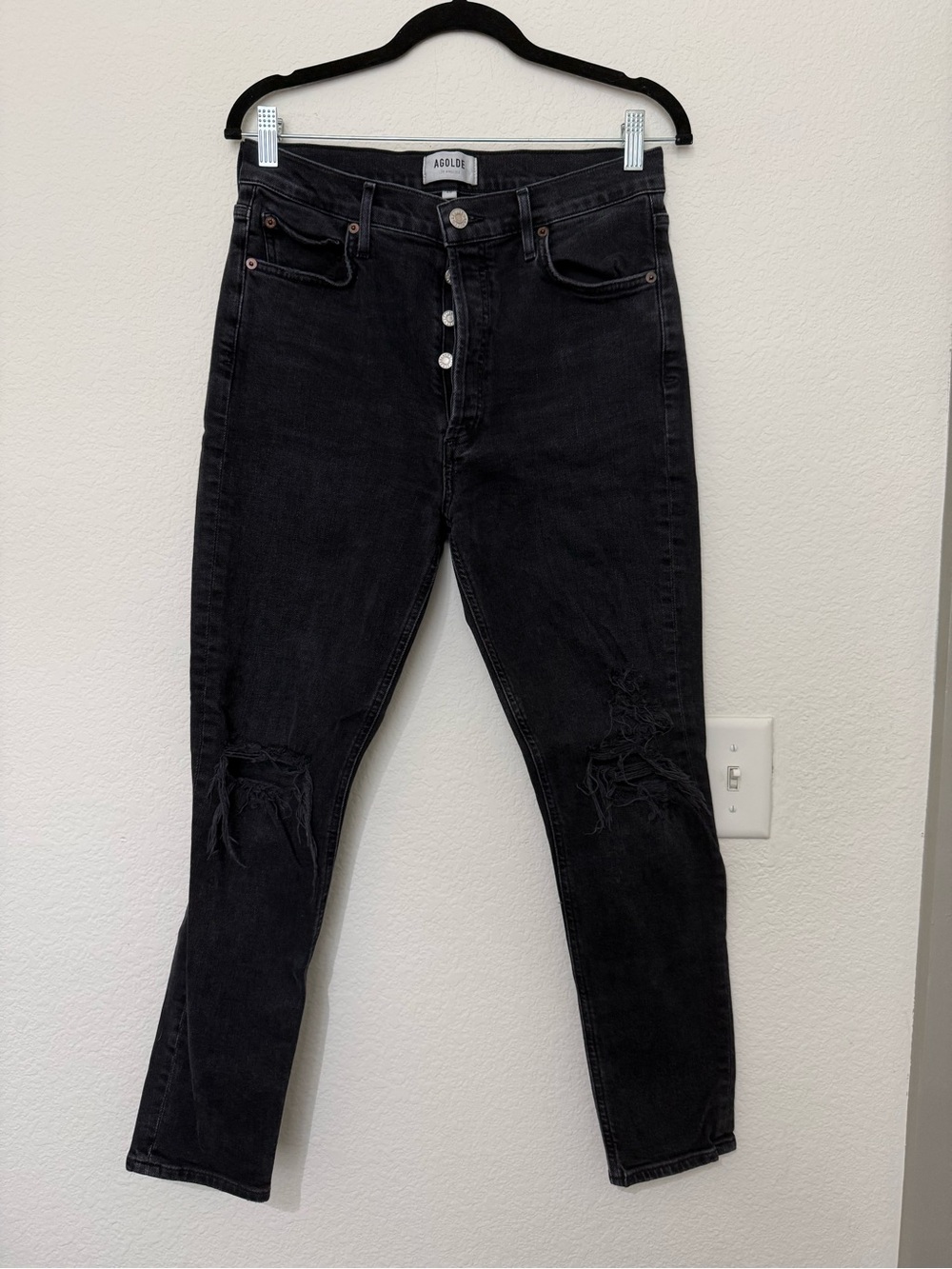 Agolde Black High-Rise Distressed Skinny Jeans